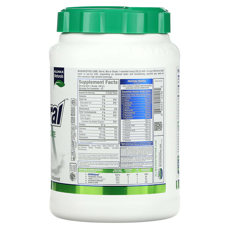 ALLMAX IsoNatural Pure Whey Protein Isolate Unflavored 2 lbs (907 g) 2 Thành phần vi chất của ALLMAX IsoNatural Pure Whey Protein Isolate Unflavored 2 lbs (907 g) 665553121925