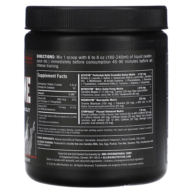 ALLMAX Muscle Prime Advanced Grade Pre-Workout White Raspberry 9.4 oz (266 g) 2 Thành phần vi chất của ALLMAX Muscle Prime Advanced Grade Pre-Workout White Raspberry 9.4 oz (266 g) 665553224022