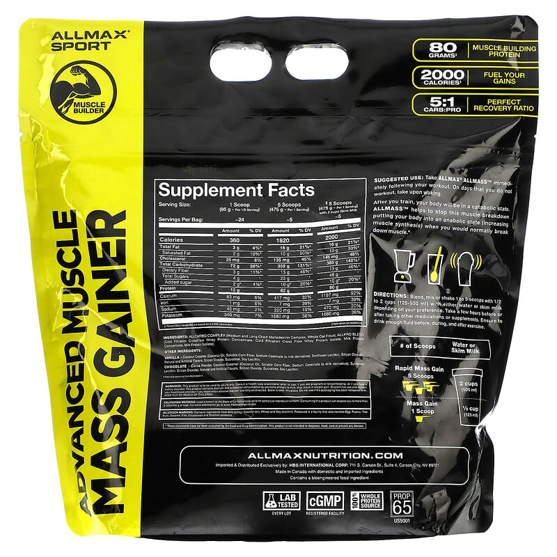 ALLMAX Sport All Mass Advanced Muscle Gainer Vanilla 5 lbs 2.27 kg (80 oz) 2 Thành phần vi chất của ALLMAX Sport All Mass Advanced Muscle Gainer Vanilla 5 lbs 2.27 kg (80 oz) 665553229270