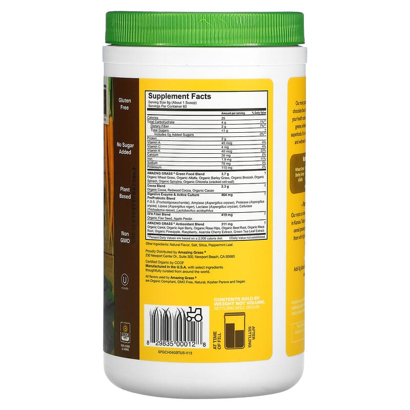 Amazing Grass Green Blend Superfood Chocolate 1.06 oz (480 g) 2 Thành phần vi chất của Amazing Grass Green Blend Superfood Chocolate 1.06 oz (480 g) 829835000128