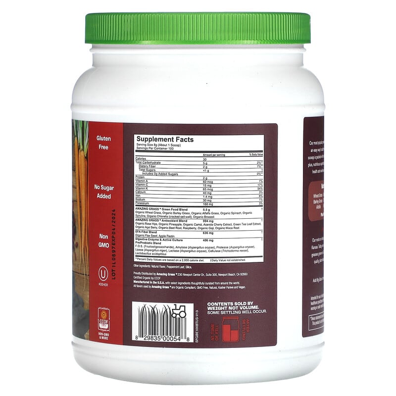 Amazing Grass Greens Blend Superfood Berry 1.76 lb (800 g) 2 Thành phần vi chất của Amazing Grass Greens Blend Superfood Berry 1.76 lb (800 g) 829835000548