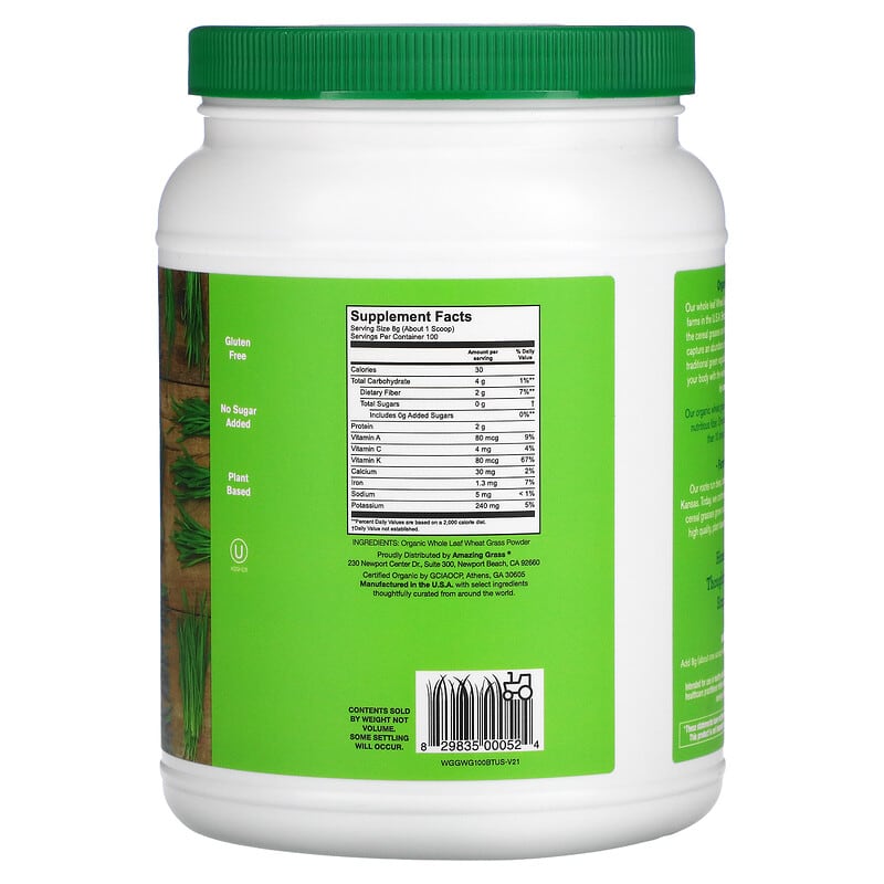 Amazing Grass Organic Wheat Grass 1.76 lb (800 g) 2 Thành phần vi chất của Amazing Grass Organic Wheat Grass 1.76 lb (800 g) 829835000524
