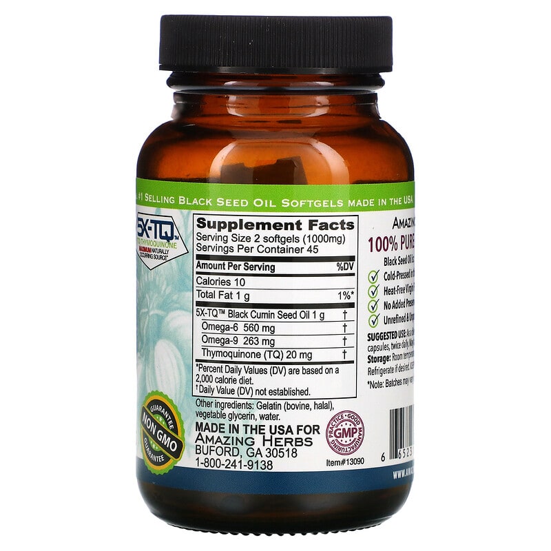 Amazing Herbs Black Seed 500 mg 90 Softgel Capsules 2 Thành phần vi chất của Amazing Herbs Black Seed 500 mg 90 Softgel Capsules 665231130904
