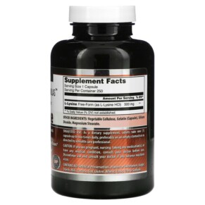 Thành phần vi chất của Amazing Nutrition L-Lysine 500 mg 250 Capsules 810180022668