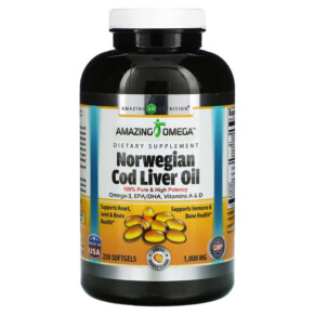 Thực phẩm chức năng Amazing Nutrition Norwegian Cod Liver Oil Fresh Orange 1.000 mg 250 Softgels 810180021081