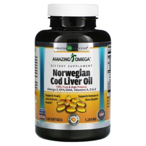 Thực phẩm chức năng Amazing Nutrition Norwegian Cod Liver Oil Orange 1.250 mg 120 Softgels 810180029384