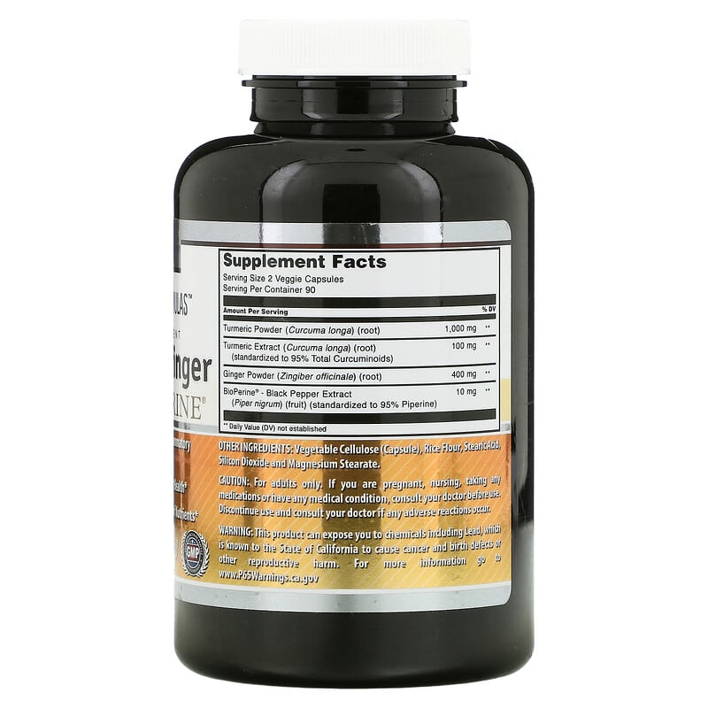 Amazing Nutrition Turmeric & Ginger with BioPerine 750 mg 180 Veggie Capsules 2 Thành phần vi chất của Amazing Nutrition Turmeric & Ginger with BioPerine 750 mg 180 Veggie Capsules 819209021637