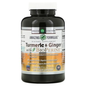 Thực phẩm chức năng Amazing Nutrition Turmeric & Ginger with BioPerine 750 mg 180 Veggie Capsules 819209021637