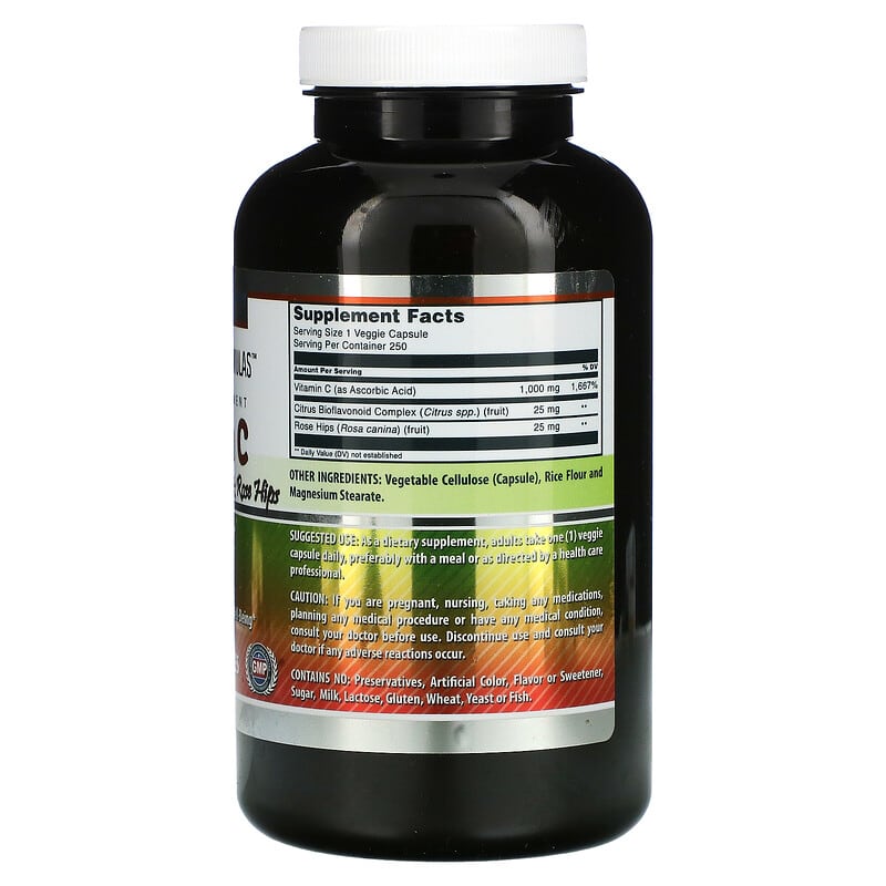 Amazing Nutrition Vitamin C with Citrus Bioflavonoids & Rosehips 250 Veggie Capsules 2 Thành phần vi chất của Amazing Nutrition Vitamin C with Citrus Bioflavonoids & Rosehips 250 Veggie Capsules 819209020661