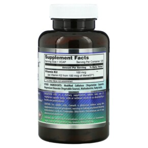 Thành phần vi chất của Amazing Nutrition Vitamin K2 100 mcg 120 VCaps 810180021289