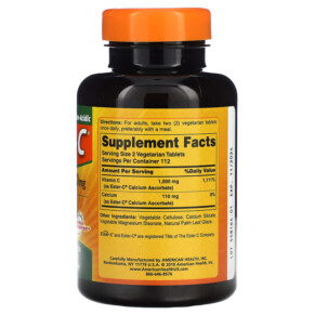 Thành phần vi chất của American Health Ester-C 500 mg 225 Vegetarian Tablets 076630169912