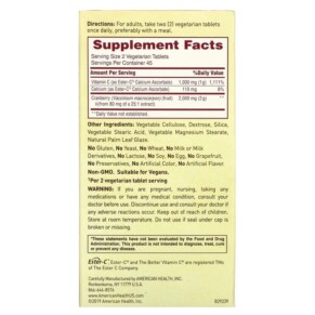 Thành phần vi chất của American Health Ester-C with Cranberry 90 Vegetarian Tablets 076630292399