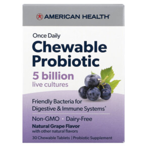 Thực phẩm chức năng American Health Once Daily Chewable Probiotic Natural Grape 5 Billion CFU 30 Chewable Tablets 076630300568