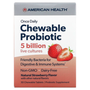 Thực phẩm chức năng American Health Once Daily Chewable Probiotic Natural Strawberry 5 Billion CFU 30 Chewable Tablets 076630300551