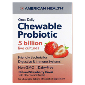 Thực phẩm chức năng American Health Once Daily Chewable Probiotic Natural Strawberry 5 Billion CFU 60 Chewable Tablets 076630300797