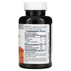 Thành phần vi chất của American Health Original Chewable Papaya Enzyme 250 Tablets 076630501040