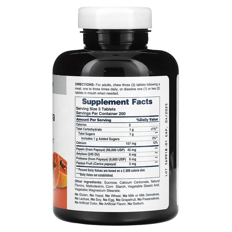 American Health Original Chewable Papaya Enzyme 600 Tablets 2 Thành phần vi chất của American Health Original Chewable Papaya Enzyme 600 Tablets 076630501057