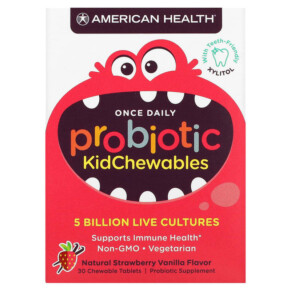 Thực phẩm chức năng American Health Probiotic Kid Chewables Natural Strawberry Vanilla 5 Billion Live Cultures 30 Chewable Tablets 076630303026