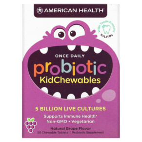 Thực phẩm chức năng American Health Probiotic KidChewables Natural Grape 5 Billion Live Culture 30 Chewable Tablets 076630303019