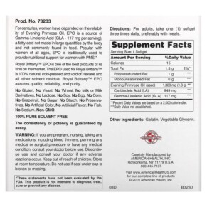 Thành phần vi chất của American Health Royal Brittany Evening Primrose Oil 1.300 mg 2 Bottles 120 Softgels Each 076630032339