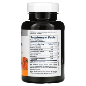 Thành phần vi chất của American Health Super Papaya Enzyme Plus Chewable 180 Tablets 076630502047
