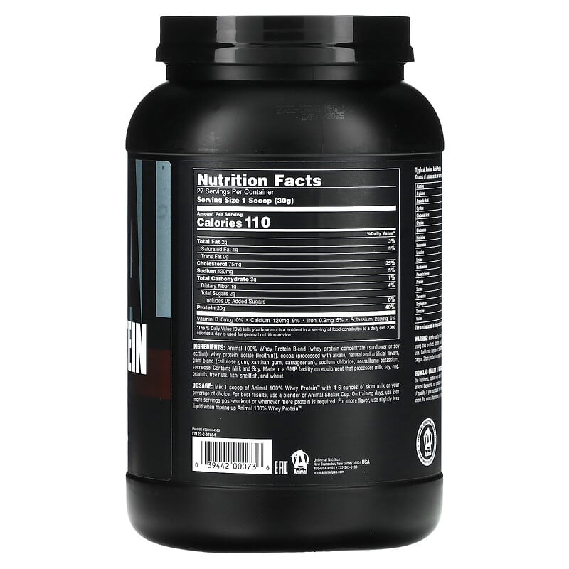 Animal 100% Whey Protein Powder Chocolate Fudge 1.8 lb (816 g) 2 Thành phần vi chất của Animal 100% Whey Protein Powder Chocolate Fudge 1.8 lb (816 g) 039442000736