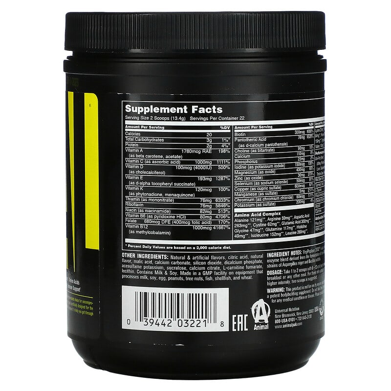 Animal Pak Orange Crushed 10.4 oz (295 g) 2 Thành phần vi chất của Animal Pak Orange Crushed 10.4 oz (295 g) 039442032218