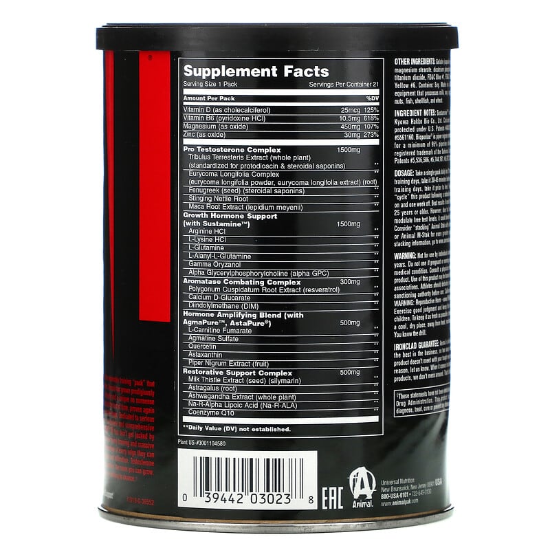 Animal Stak The Complete Anabolic Hormone Stack 21 Packs 2 Thành phần vi chất của Animal Stak The Complete Anabolic Hormone Stack 21 Packs 039442030238