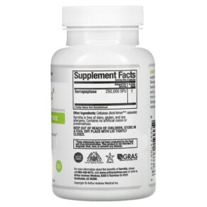 Thành phần vi chất của Arthur Andrew Medical Serretia Pure Serrapeptase 125.000 SPU 90 Capsules 855571001594