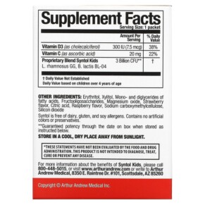 Thành phần vi chất của Arthur Andrew Medical Syntol Kids Kids Daily Probiotic Natural Berry 30 Single Serve Packets 855571001884