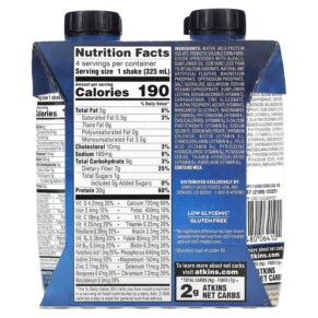 Thành phần vi chất của Atkins Plus Protein-Rich Shake Creamy Milk Chocolate 4 Shakes 11 fl oz (325 ml) Each 637480064118