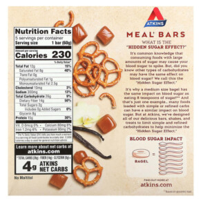 Thành phần vi chất của Atkins Protein Meal Replacement Vanilla Caramel Pretzel 5 Bars 2.12 oz (60 g) 637480000635