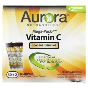 Thực phẩm chức năng Aurora Nutrascience Mega-Pack+ Vitamin C 3.000 mg 32 Packs 0.5 fl oz (15 ml) Each 628504648179
