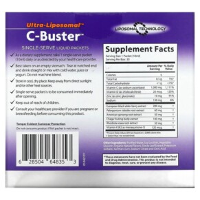 Thành phần vi chất của Aurora Nutrascience Ultra-Liposomal C-Buster 30 Packets 0.34 fl oz (10 ml) Each 628504648353