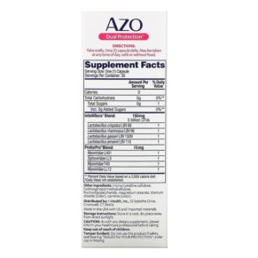 Thành phần vi chất của Azo Dual Protection Urinary + Vaginal Support 30 Once Daily Capsules 787651760285