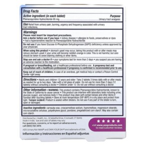 Thành phần vi chất của Azo Urinary Pain Relief 30 Tablets 787651301525