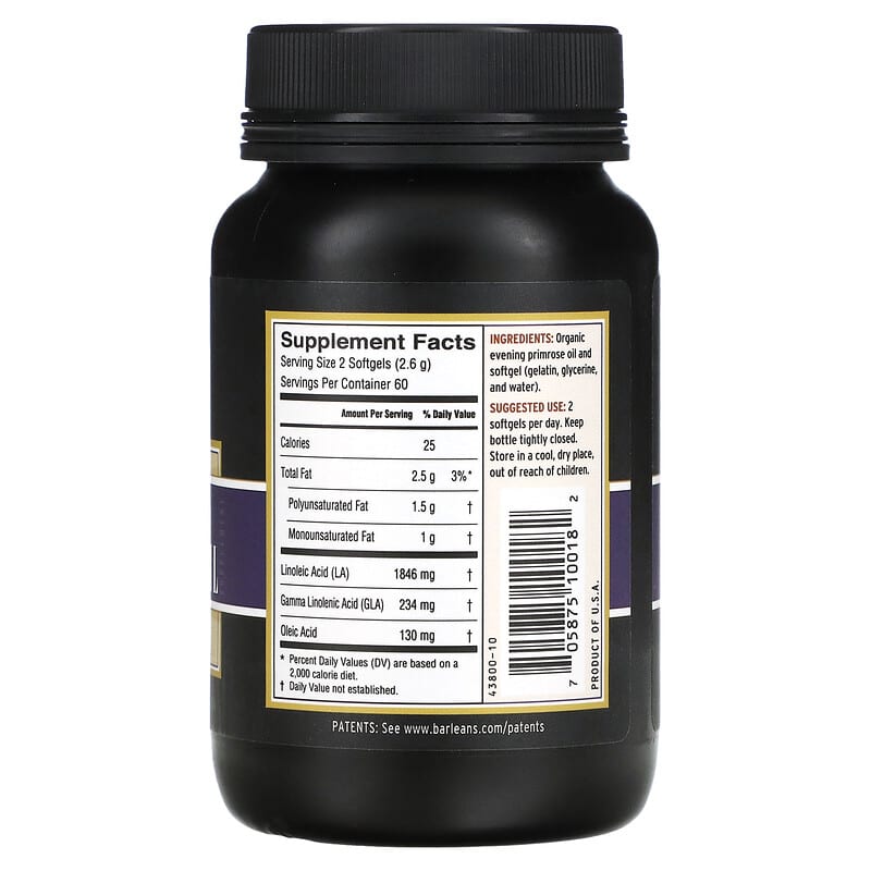 Barlean's Evening Primrose Oil 120 Softgels 2 Thành phần vi chất của Barlean's Evening Primrose Oil 120 Softgels 705875100182