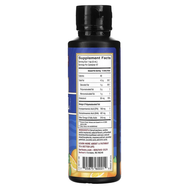 Barlean's Fresh Catch Fish Oil Omega-3 EPA/DHA Orange 8 fl oz (236 ml) 2 Thành phần vi chất của Barlean's Fresh Catch Fish Oil Omega-3 EPA/DHA Orange 8 fl oz (236 ml) 705875600019