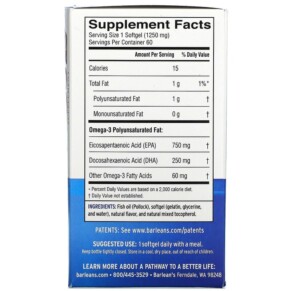 Thành phần vi chất của Barlean's Ideal Omega 3 Orange 1.000 mg EPA/DHA 60 Softgels 705875610193