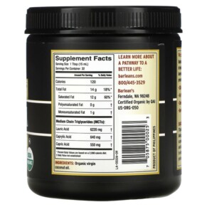 Thành phần vi chất của Barlean's Organic Virgin Coconut Oil Island Fresh 16 fl oz (473 ml) 705875000253