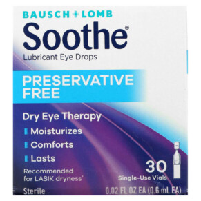 Thực phẩm chức năng Bausch + Lomb Soothe Lubricant Eye Drops Preservative Free 30 Single-Use Vials 0.02 fl oz (0.6 ml) Each 310119022191