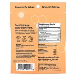 Thành phần vi chất của Beekeeper's Naturals B.Soothed Ginger Lemon Lozenges 14 Lozenges 834706000138