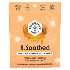 Thực phẩm chức năng Beekeeper's Naturals B.Soothed Ginger Lemon Lozenges 14 Lozenges 834706000138