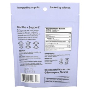 Thành phần vi chất của Beekeeper's Naturals Propolis Soothing Lozenges Elderberry 14 Lozenges 628055142638