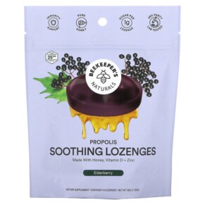 Thực phẩm chức năng Beekeeper's Naturals Propolis Soothing Lozenges Elderberry 14 Lozenges 628055142638