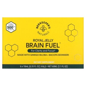 Thực phẩm chức năng Beekeeper's Naturals Royal Jelly Brain Fuel 6 Vials 0.35 fl oz (10 ml) Each 628055142201
