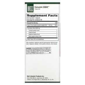 Thành phần vi chất của Bell Lifestyle Curcumin 2000X 90 Veggie Capsules 771733110396