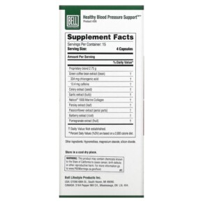 Thành phần vi chất của Bell Lifestyle Healthy Blood Pressure Support 60 Veggie Capsules 771733109086