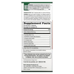 Thành phần vi chất của Bell Lifestyle Natural Superior Hair Formula 120 Veggie Capsules 771733110501