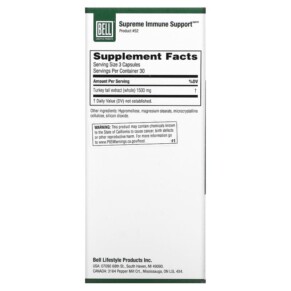 Thành phần vi chất của Bell Lifestyle Supreme Immune Support 90 Veggie Capsules 771733110129